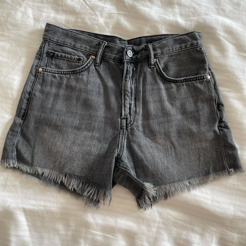 AllSaints Yanni Cut Off Denim Shorts in Washed Black - Size 28